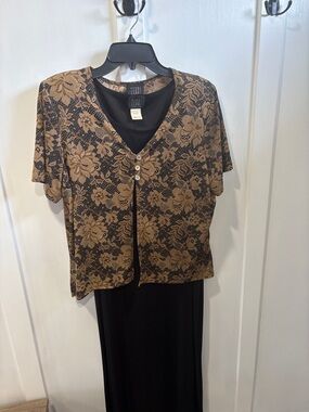 Teddi Black and Brown Floral Maxi Dress with Short Sleeve Overlay